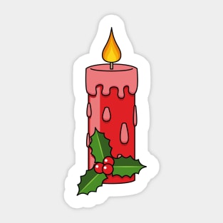 Christmas Red Pillar Candle with Holly Sticker